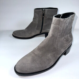 Aquatalia Ankle Boots Women's 8.5 Oribella Gray Suede Side Zip Made in Italy
